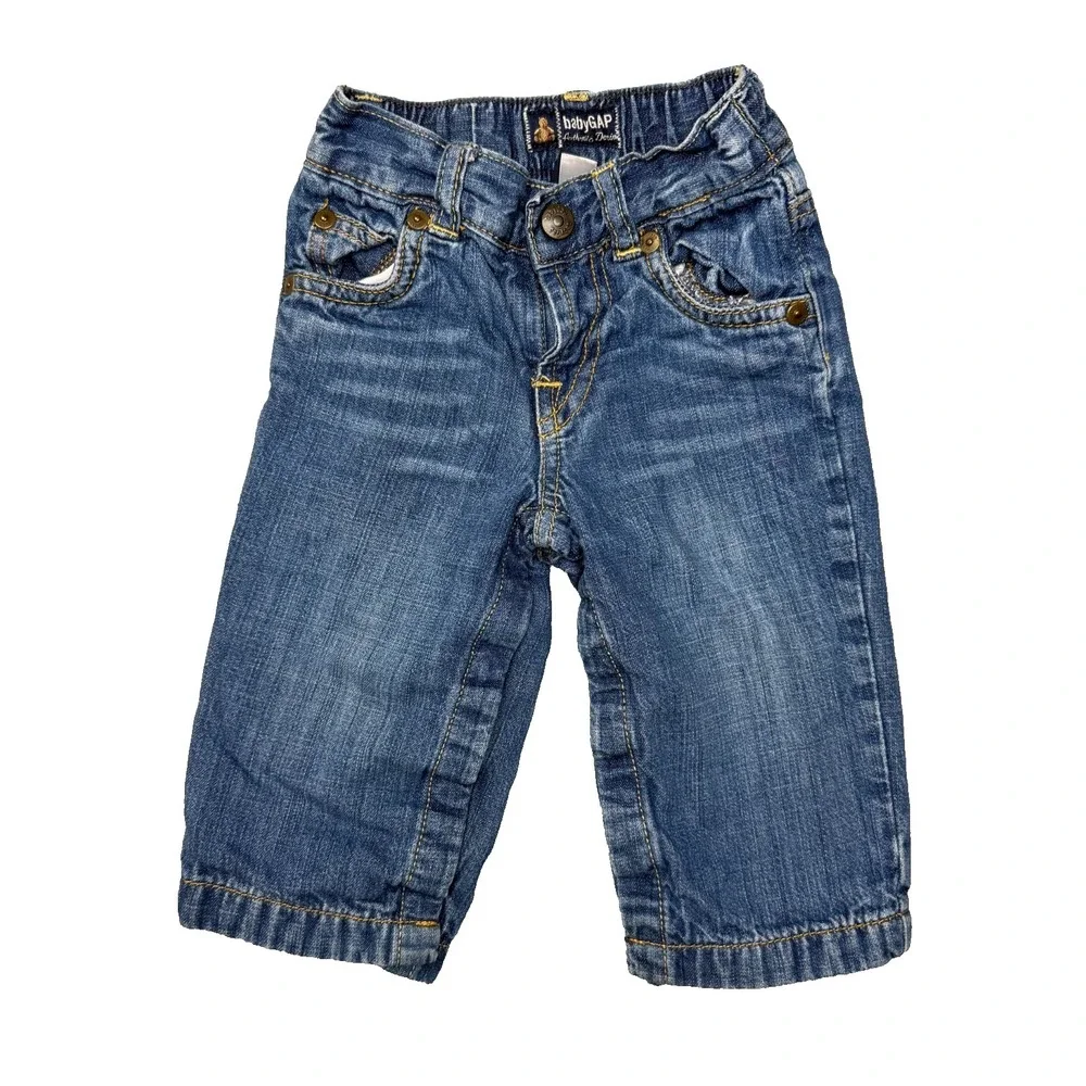 Baby Gap 12-18 Months Jersey Lined Denim Jeans Blue‎ Snap Inseam Straight Leg